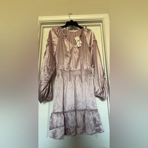 Ruffle Long Sleeve Satin Minidress